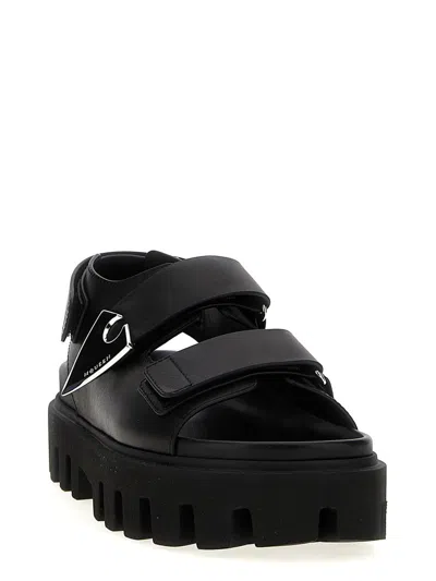 Alexander Mcqueen Embellished Leather Platform Sandals In Black
