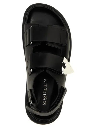 Alexander Mcqueen Embellished Leather Platform Sandals In Black
