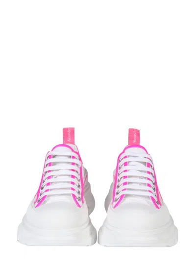Alexander Mcqueen Women Tread Slick Canvas Sneakers With Fluo Leather Sneakers In White