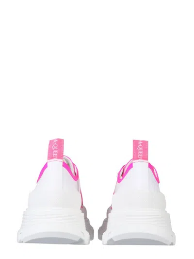 Alexander Mcqueen Women Tread Slick Canvas Sneakers With Fluo Leather Sneakers In White