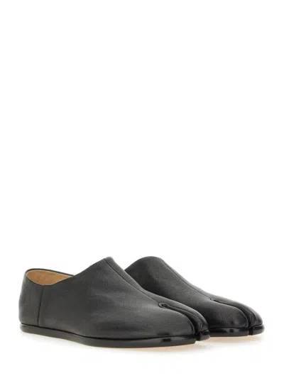 Maison Margiela Tabi Grey Branded Leather Slip On In Black