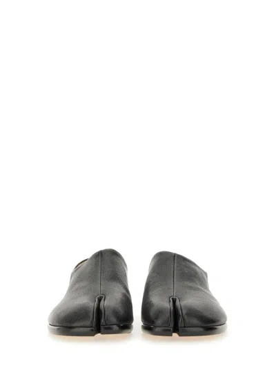 Maison Margiela Tabi Grey Branded Leather Slip On In Black