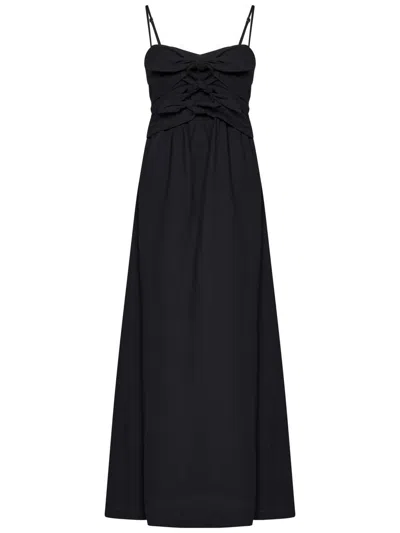 Msgm Fitted Black Dress With Ruching And Flowing Skirt In Black