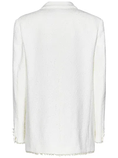Msgm Textured White Tweed Double-breasted Blazer In White