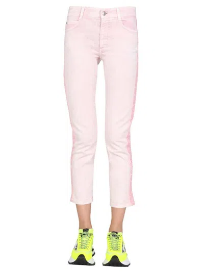 Stella Mccartney Fresh Peach Twisted Seam Crop Straight Leg Jeans In Beige