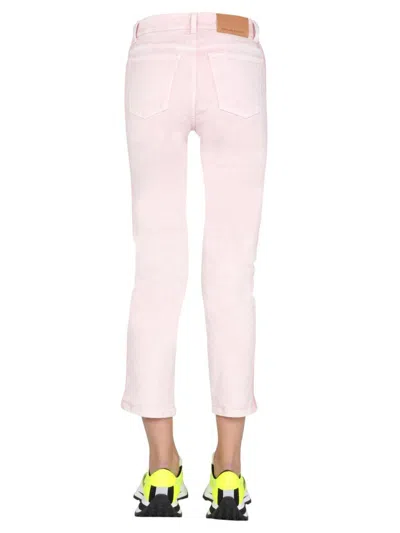 Stella Mccartney Fresh Peach Twisted Seam Crop Straight Leg Jeans In Beige