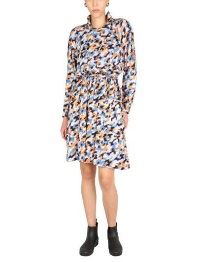 Kenzo Abstract-print Drawstring-waist Midi Dress In Multicolour