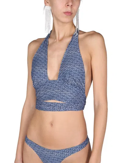 Magda Butrym Bikini Top With All Over Logo In Blue
