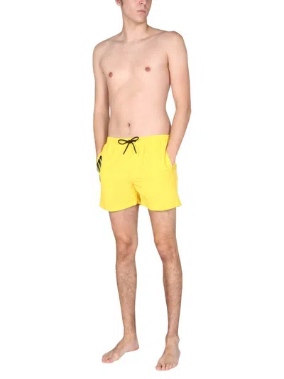 Msgm Logo-print Drawstring Swim Shorts In Yellow