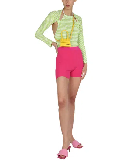 Jacquemus Nodi Cutout Knotted Gingham Jersey Bodysuit In Green