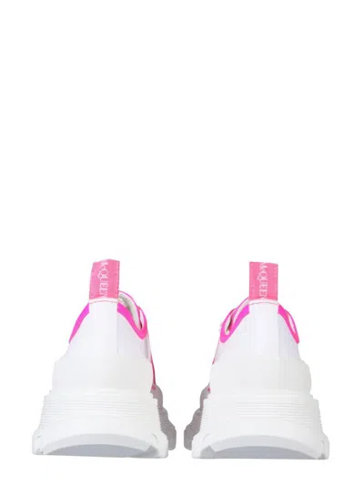 Alexander Mcqueen Women Tread Slick Canvas Sneakers With Fluo Leather Sneakers In White