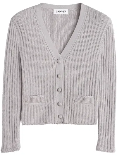 Lanvin Ribbed Cardigan In Viscose In Gray