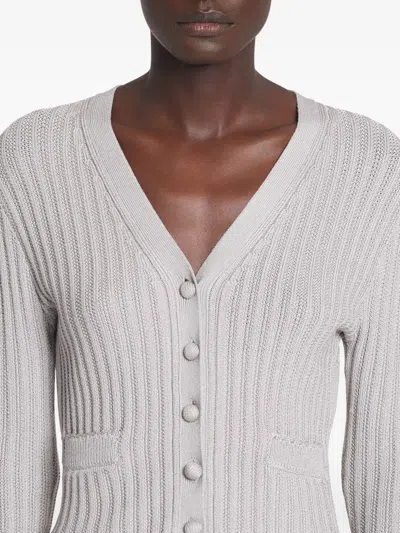 Lanvin Ribbed Cardigan In Viscose In Gray