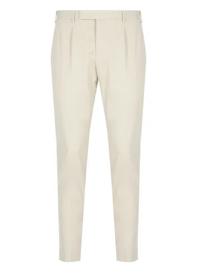 Pt Torino Beige Cotton Trousers In Beige