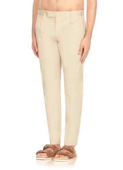 Pt Torino Beige Cotton Trousers In Beige