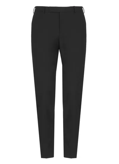 Pt Torino Black Virgin Wool Trousers In Black