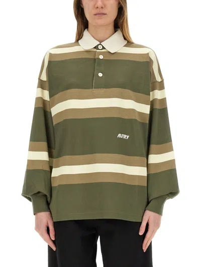 Autry Oversized Striped Polo Long Sleeves In Multi