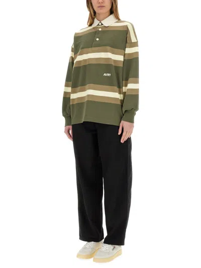 Autry Oversized Striped Polo Long Sleeves In Multi