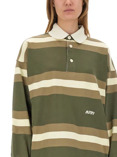 Autry Oversized Striped Polo Long Sleeves In Multi