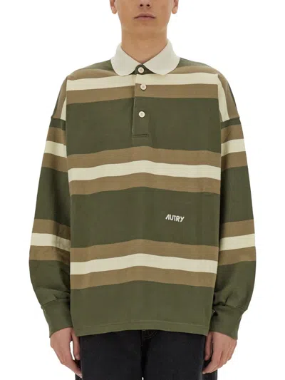 Autry Oversized Striped Polo Long Sleeves In Multi