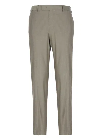 Pt Torino Superslim Trousers In Cotton And Silk In Green