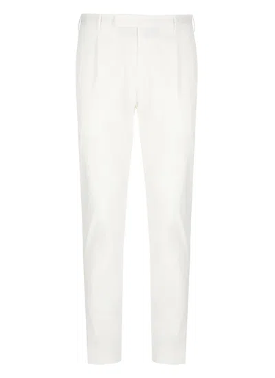 Pt Torino Refined Cotton Twill White Trousers With Detailing In White