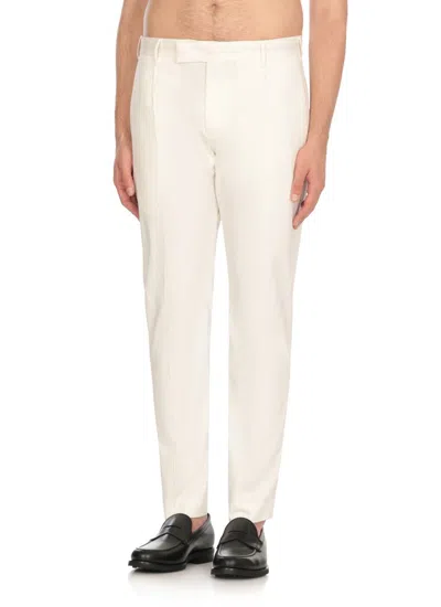 Pt Torino Refined Cotton Twill White Trousers With Detailing In White