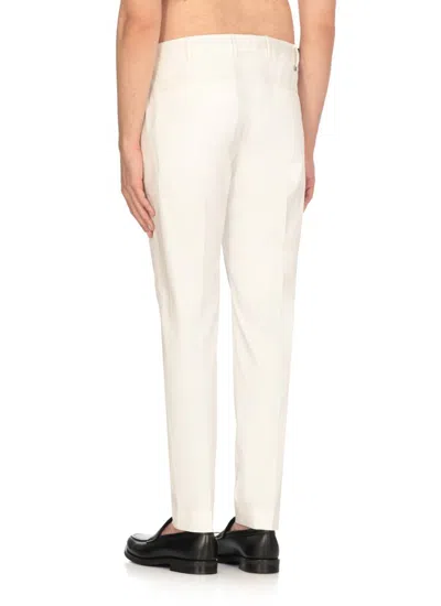 Pt Torino Refined Cotton Twill White Trousers With Detailing In White