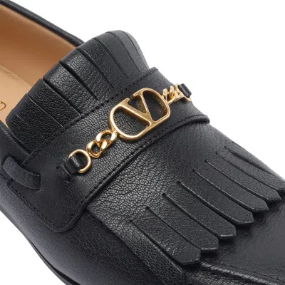 Valentino Vlogo Signature Kidskin Loafer With Fringes In Black