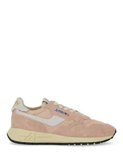 Autry Low Sneaker With Suede Panels And Rubber Sole In Pink