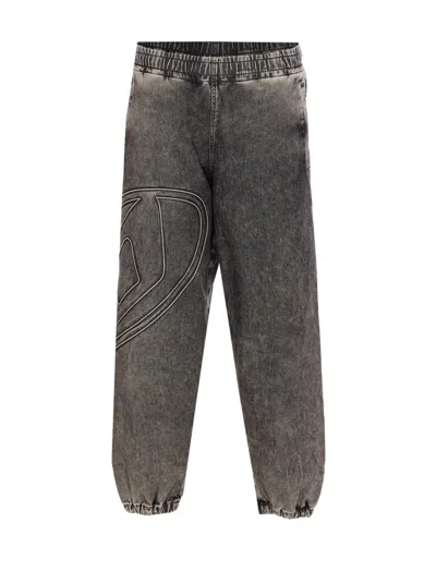 Diesel Track Pants With Embroidered Detail And Pockets In Grey