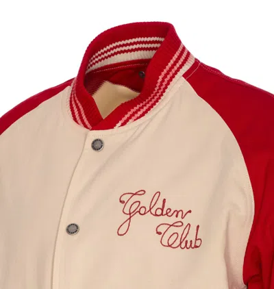 Golden Goose Nic Cotton Jacket With Maxi Golden Club Embroidery In Red