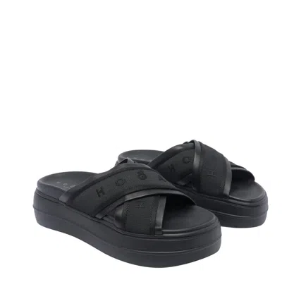 Hogan Cross Strap Platform Sandals In Black
