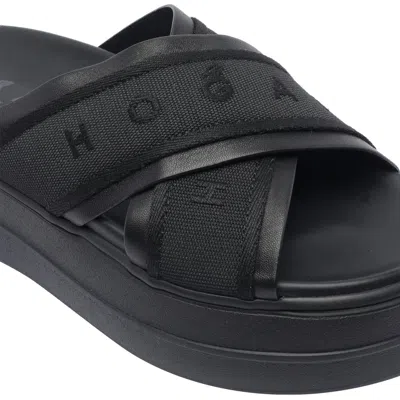 Hogan Cross Strap Platform Sandals In Black