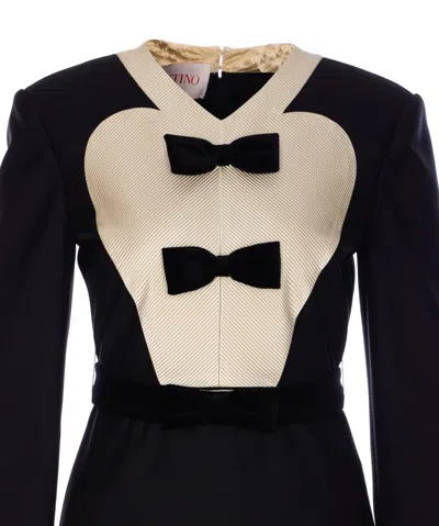 Valentino Belted Bow-embellished Velvet And Ottoman-trimmed Wool Midi Dress In Black