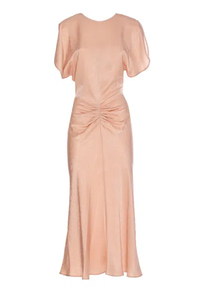 Victoria Beckham Light Pink Damask Dress With Gathering In Pink