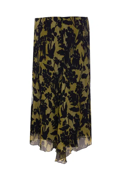 Victoria Beckham Floral Pattern Asymmetric Hem Midi Skirt In Green