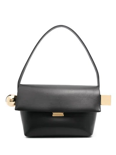 Jacquemus Le Rond Carre Leather Shoulder Bag In Black