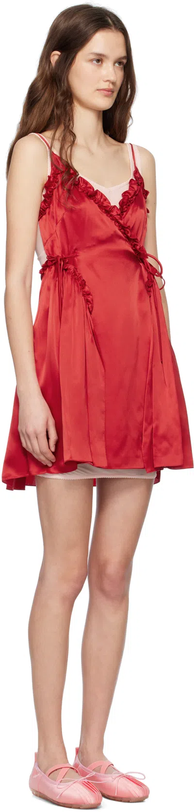 Simone Rocha Negligee Satin Patchwork Ballet Dress In Nude/red