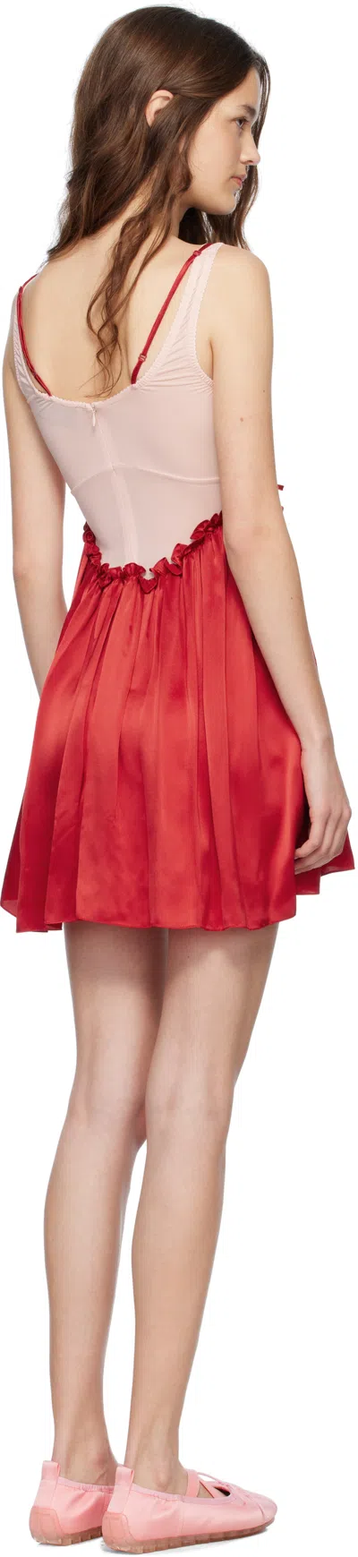 Simone Rocha Negligee Satin Patchwork Ballet Dress In Nude/red