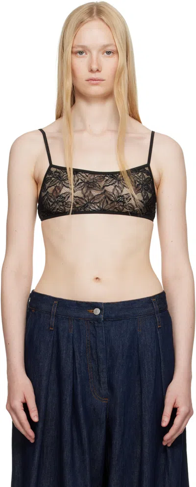 Dries Van Noten Floral Stretch-lace Bralette In 900 Black
