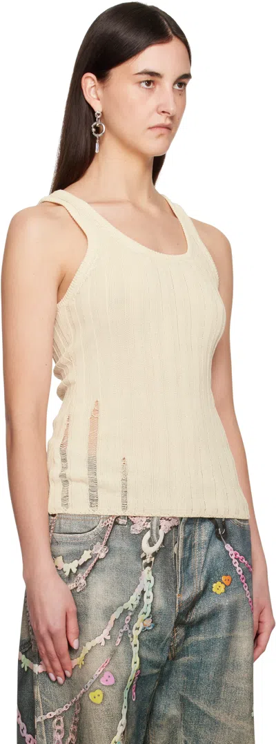 Acne Studios Distressed Ribbed-knit Cotton-blend Tank Top In Dbg Cream White