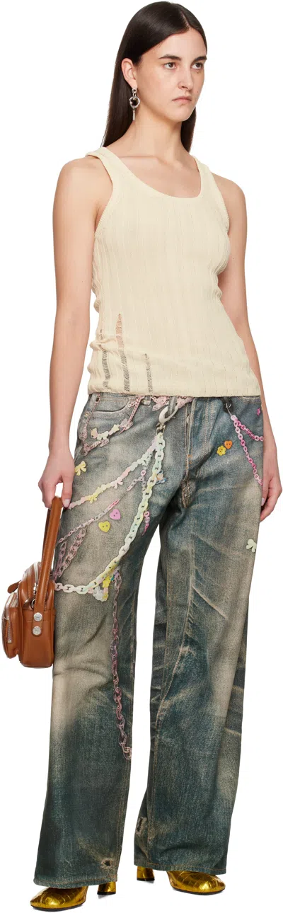 Acne Studios Distressed Ribbed-knit Cotton-blend Tank Top In Dbg Cream White