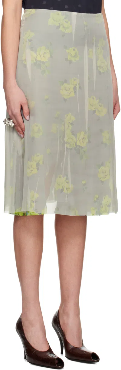 Acne Studios Floral Midi Skirt In Green
