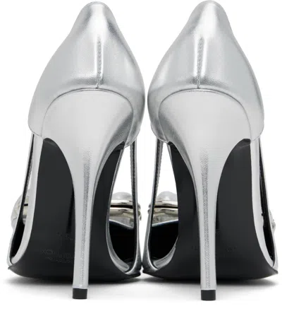 Pushbutton Silver Coin Purse Pointy Heels In Silver