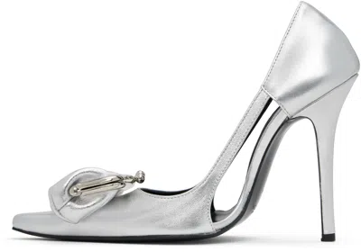 Pushbutton Silver Coin Purse Pointy Heels In Silver