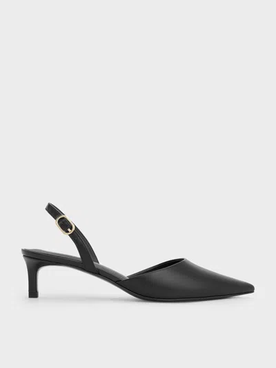 Charles & Keith - Pointed-toe Slingback Kitten Heels In Black