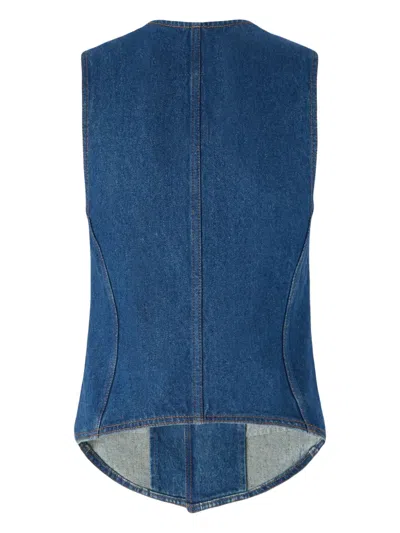 Pinko Tailored Blue Denim Gilet With Notched Lapel In Blue