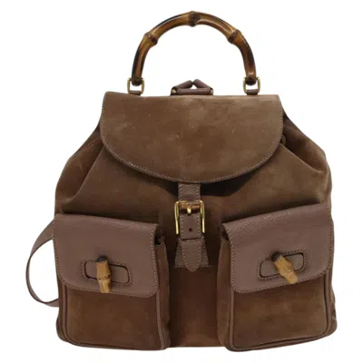 Pre-owned Gucci Bamboo Brown Suede Backpack Bag ()