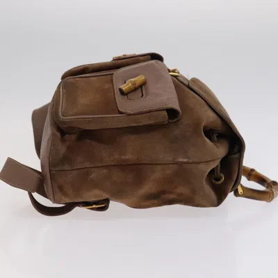 Pre-owned Gucci Bamboo Brown Suede Backpack Bag ()